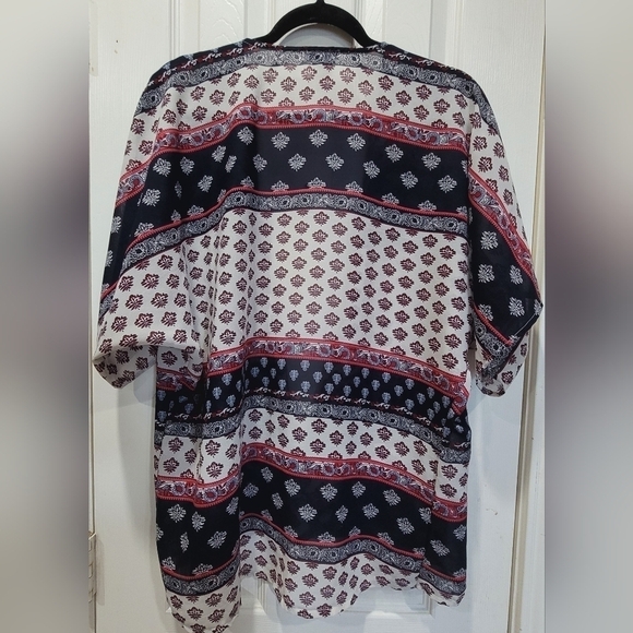 Large Americana Print Boho Kimono Coverup Sheer Beachy - Picture 2 of 5